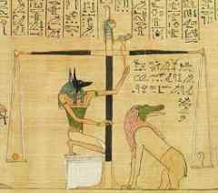 Scales weighing the deceased's heart